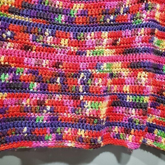 Hand Knitted Crochet Colorful Striped Shawl Poncho Bright Colors Warm One Size - Picture 7 of 7